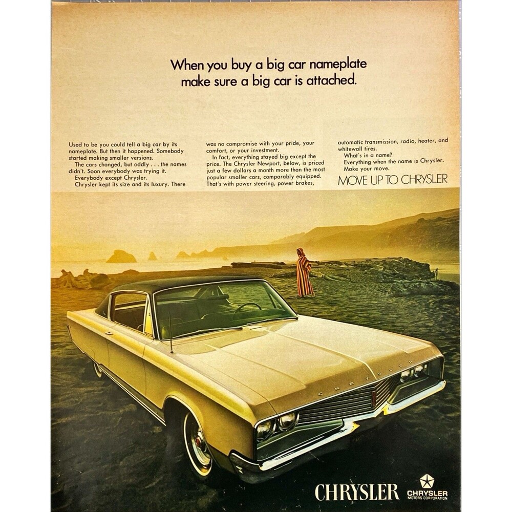 Chrysler Newport "Move Up to Chrysler" Vintage Print Ad 1968